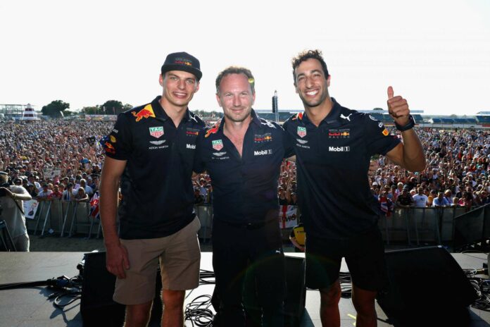 max verstappen, christian horner, daniel ricciardo, brit