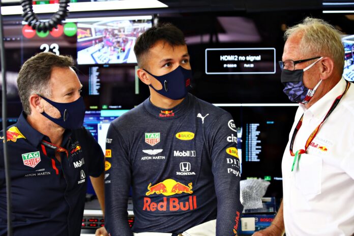 Alexander Albon, Christian Horner, Helmut Marko, Red Bull, racingline.hu