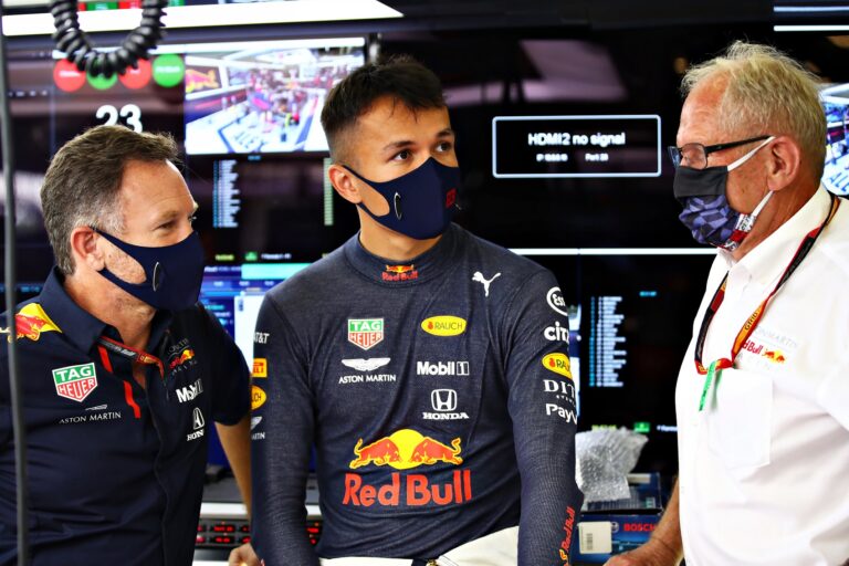 Alexander Albon, Christian Horner, Helmut Marko, Red Bull, racingline.hu