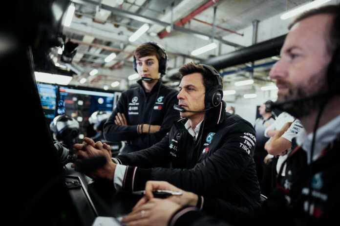 George Russell, Toto Wolff, Mercedes, racingline.hu