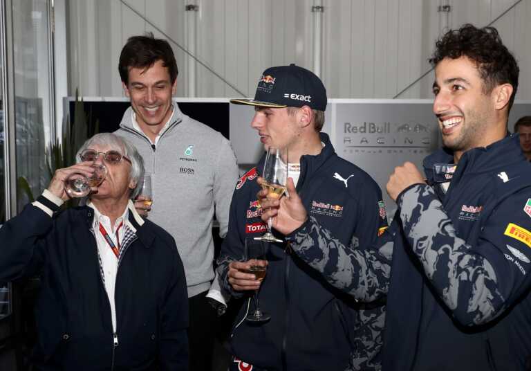 bernie ecclestone, toto wolff, max verstappen, daniel ricciardo