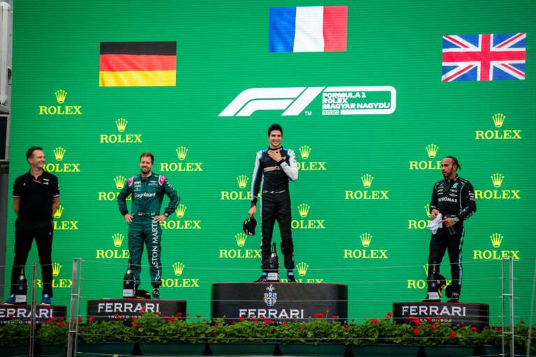 Esteban Ocon, Sebastian Vettel, Lewis Hamilton