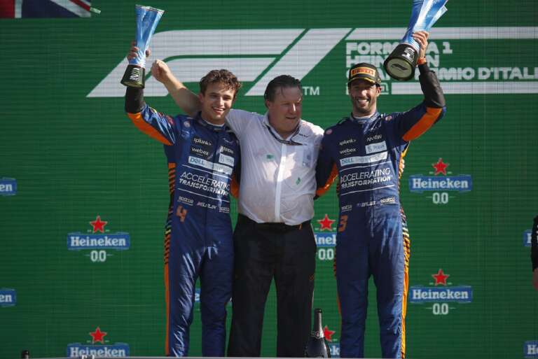 Lando Norris, Zak Brown, Daniel Ricciardo, McLaren
