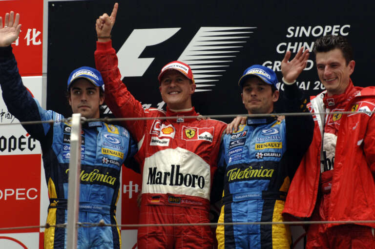 fernando alonso, michael schumacher, giancharlo fisichella, racingline.hu