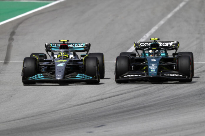 Lewis Hamilton, Mercedes, Sebastian Vettel, Aston Martin, Spanyol Nagydíj