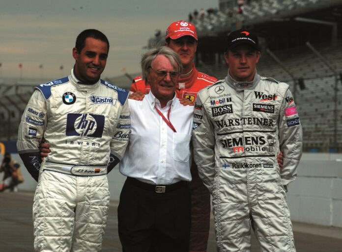 juan pablo montoya, bernie ecclestone, kimi räikkönen, michael schumacher