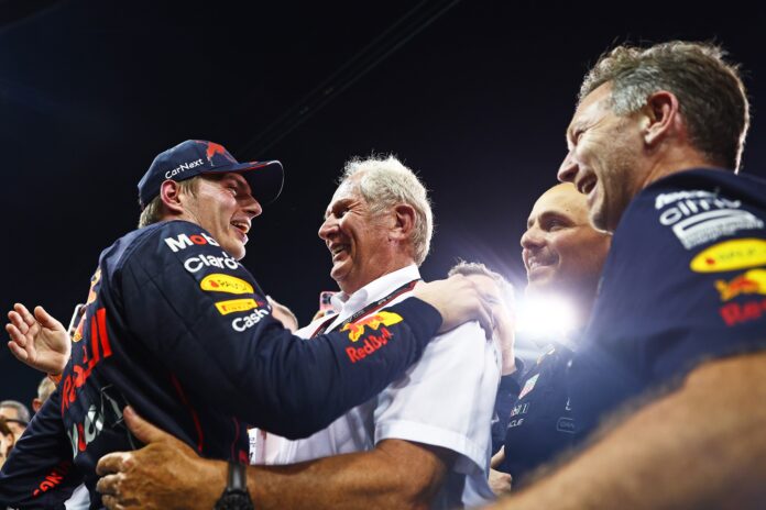Max Verstappen, Helmut Marko, Christian Horner, Gianpiero Lambiase, Red Bull