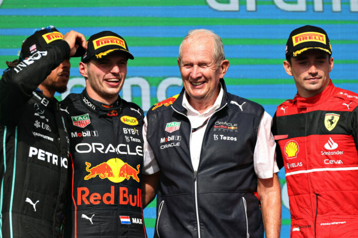 Helmut Marko, Max Verstappen, Lewis Hamilton, Charles Leclerc