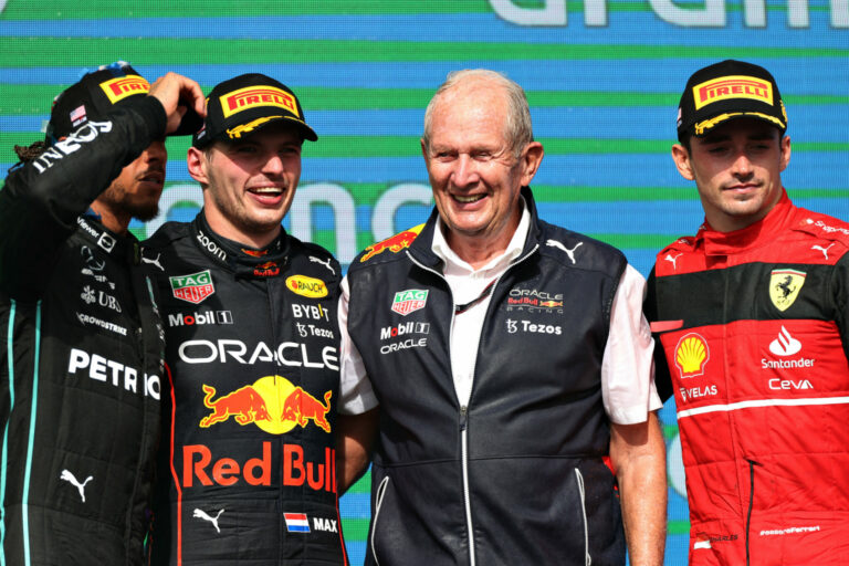 Helmut Marko, Max Verstappen, Lewis Hamilton, Charles Leclerc