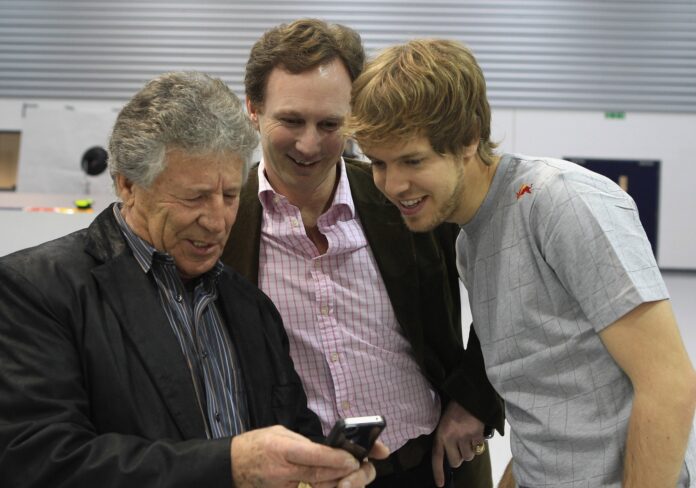 Mario Andretti, Christian Horner, Sebastian Vettel