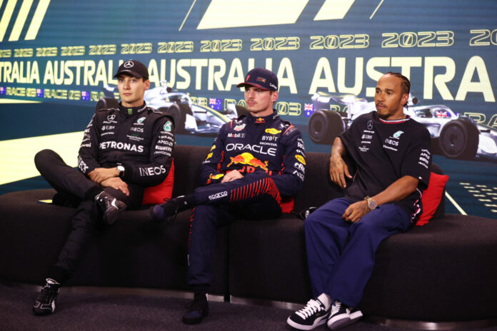 George Russell, Max Verstappen, Lewis Hamilton