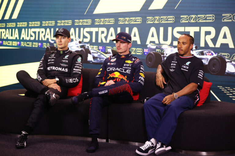George Russell, Max Verstappen, Lewis Hamilton