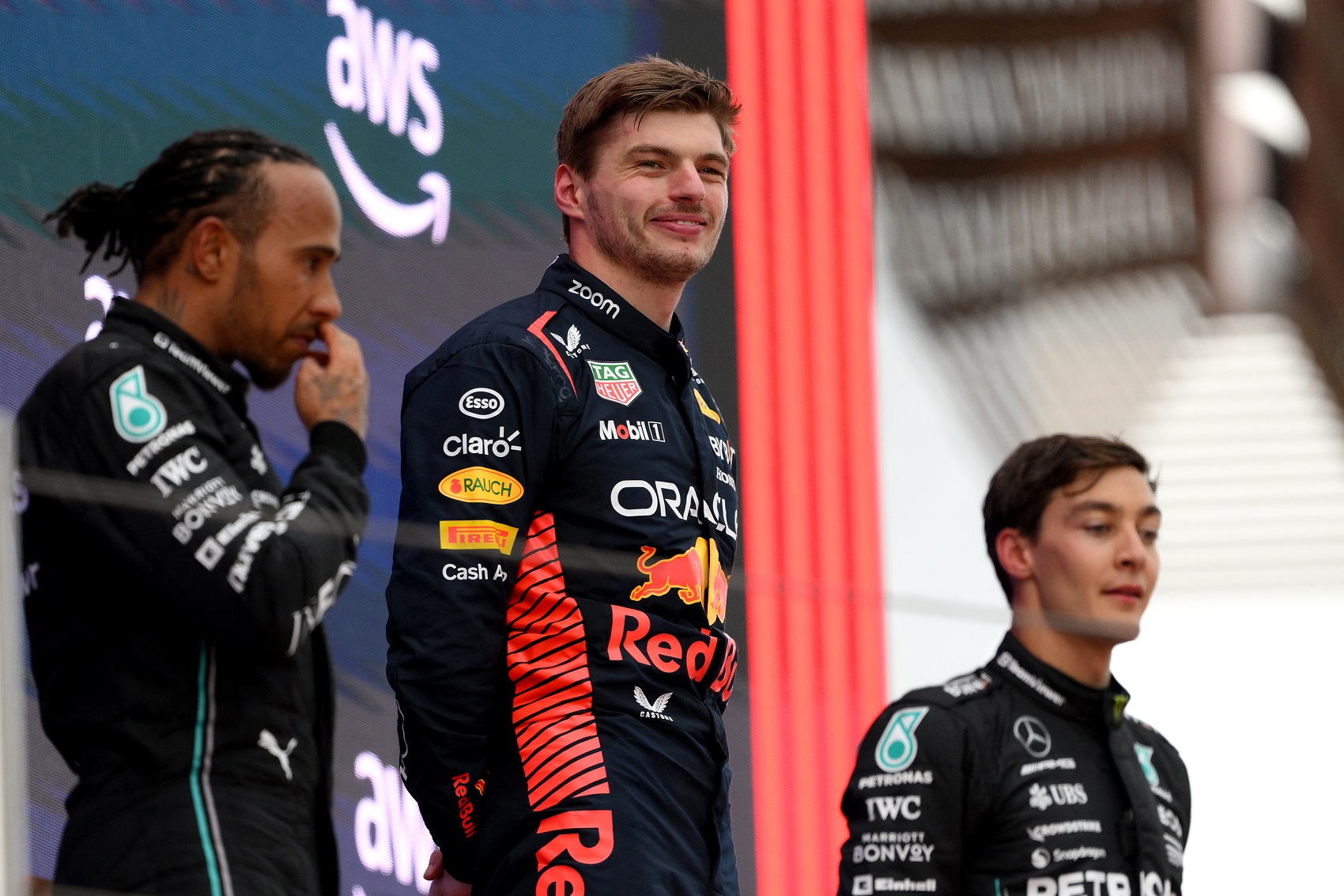 Lewis Hamilton, Max Verstappen, George Russell