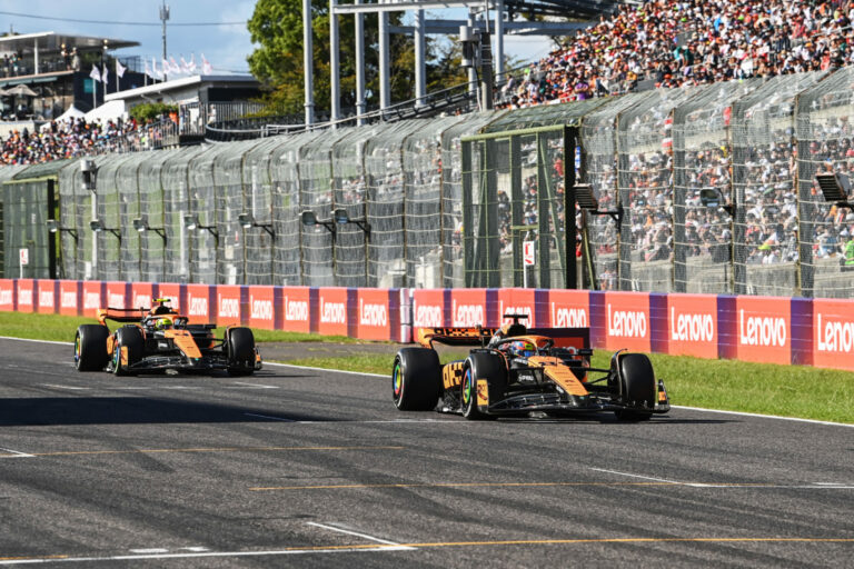 Oscar Piastri, McLaren MCL60, leads Lando Norris, McLaren MCL60