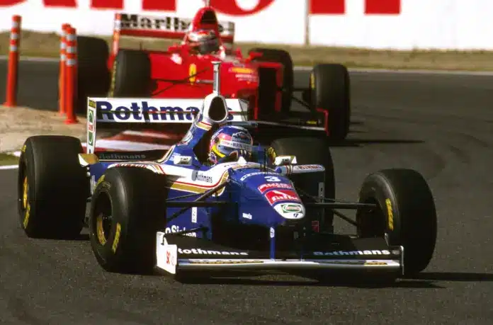 Villeneuve, Williams, Michael Schumacher, Ferrari, 1997, Japán Nagydíj