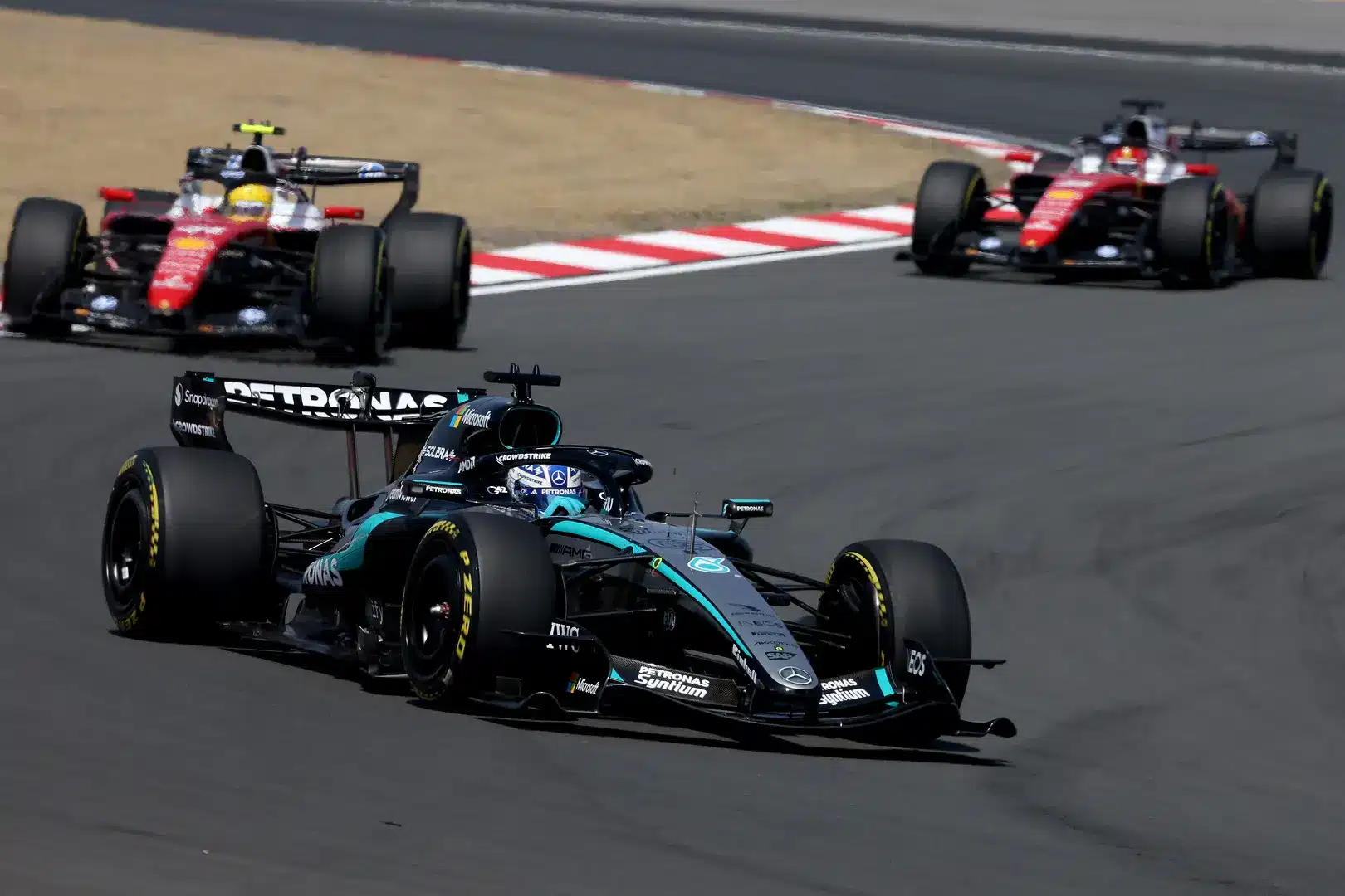 Russell, Mercedes, Leclerc, Hamilton, Ferrari